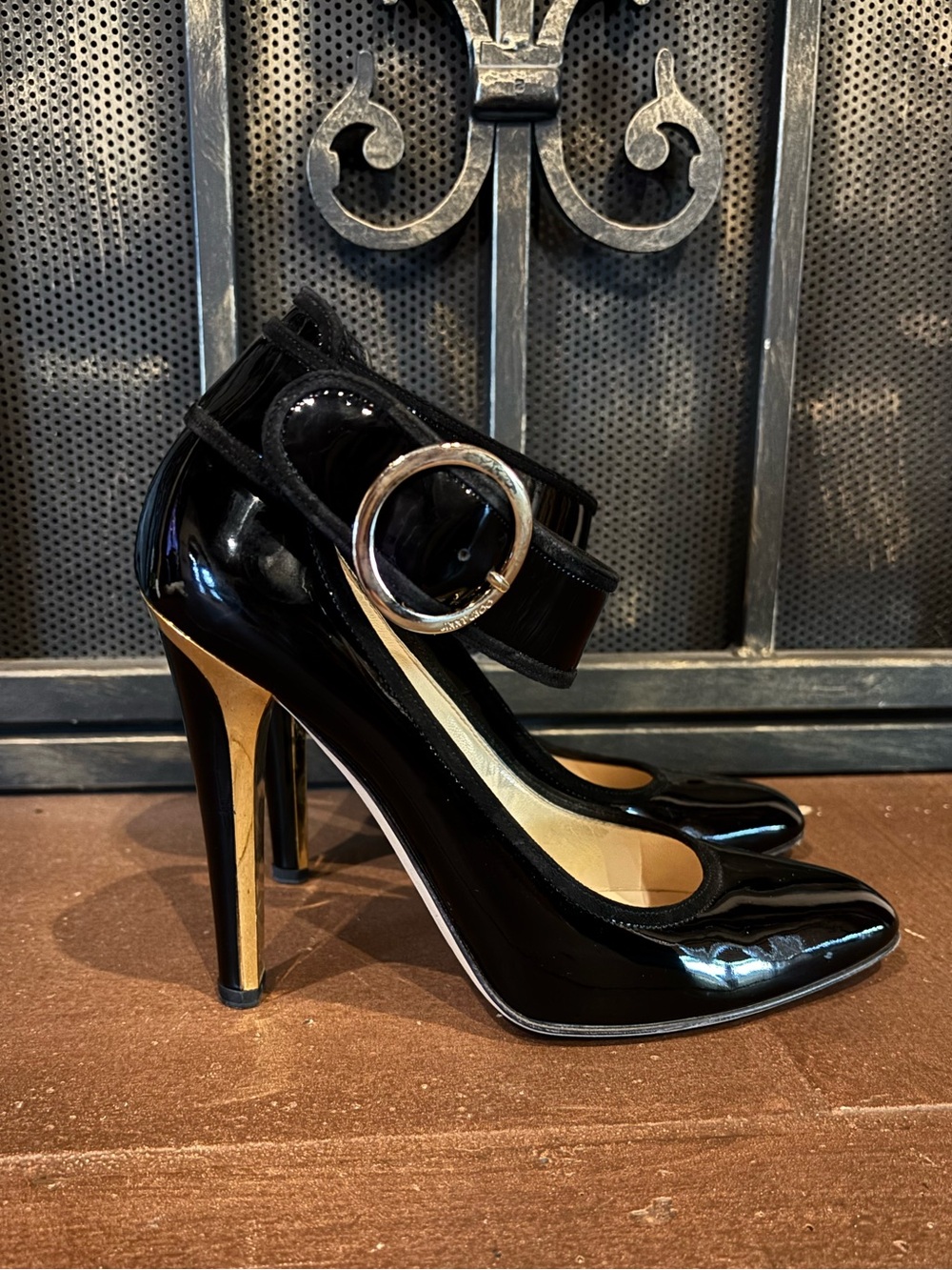 Jimmy Choo Black Patent Leather Heels with Buckle - Picture 2 of 10